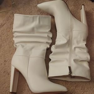 White faux leather boots